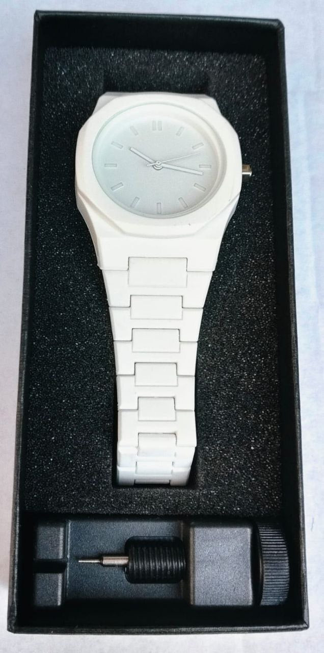 Minimalist Matte White Monochrome Watch - Sleek Octagonal Design for Men & Women