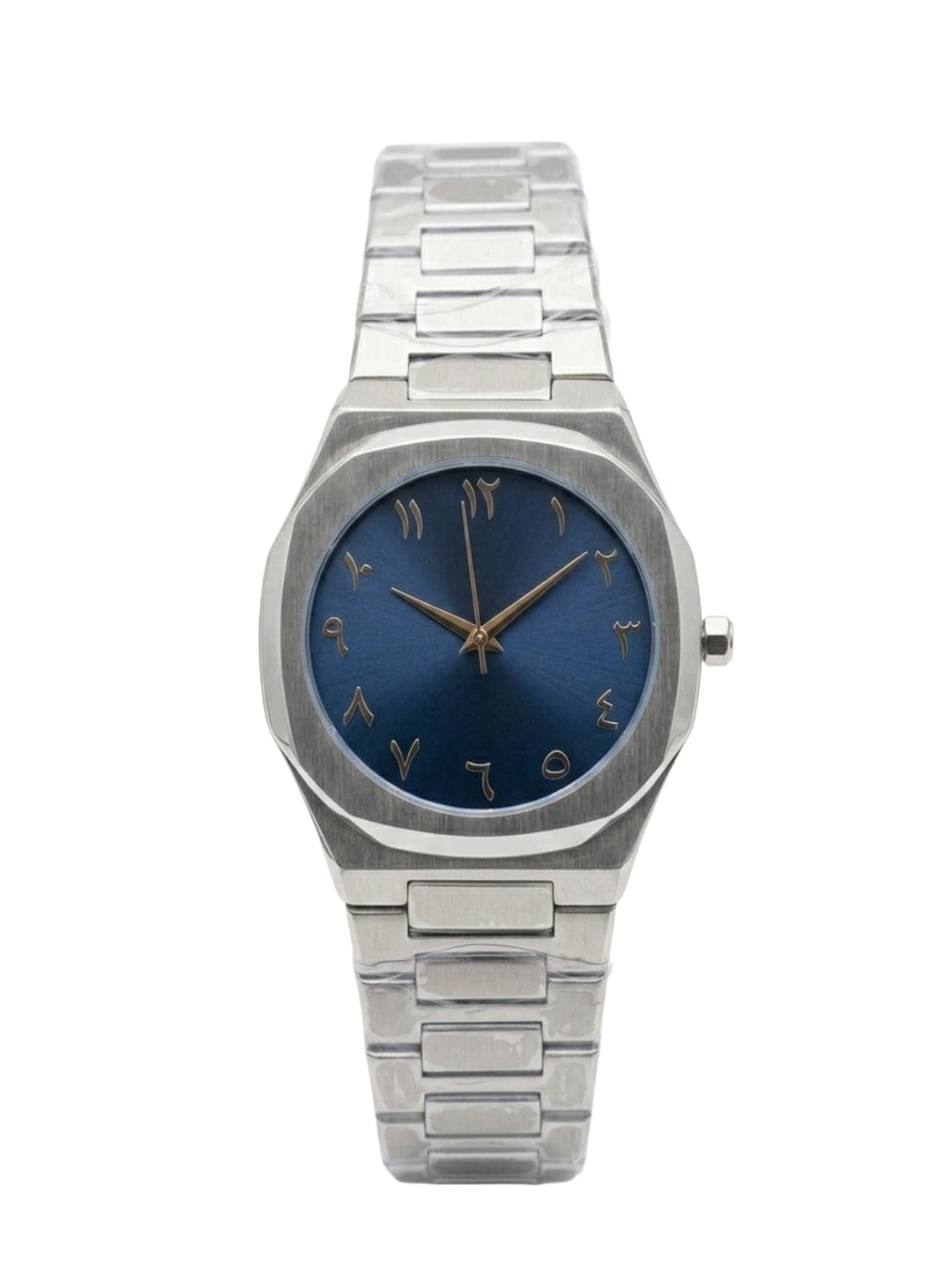 Bestwin Luxury Arabic Dial Watch - Sunray Blue Face & Silver Integrated Steel
