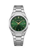 Bestwin Luxury Octagonal Watch - Sunray Emerald Green Dial & Silver Steel