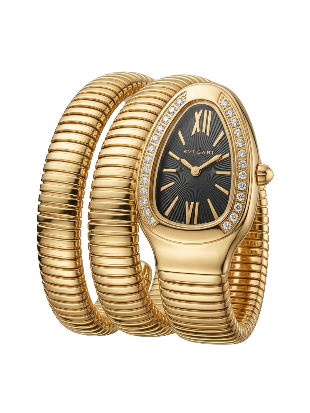 Bvlgari Serpenti Tubogas - 18K Gold Double Spiral Watch with Black Sunray Dial