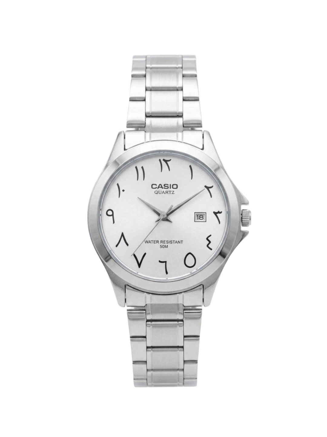 Casio Enticer Silver Watch – Classic White Dial with Arabic Numerals