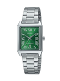 Casio LTP-V007D-3B Retro Rectangular Watch - Emerald Green Dial & Silver Steel