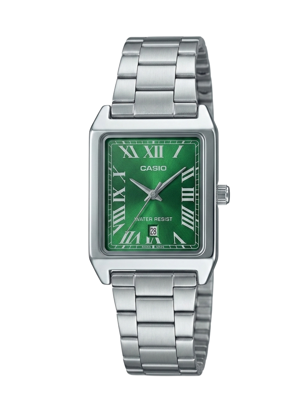 Casio LTP-V007D-3B Retro Rectangular Watch - Emerald Green Dial & Silver Steel