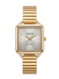 Classic Square Gold-Tone Quartz Watch with Sunray Silver Dial