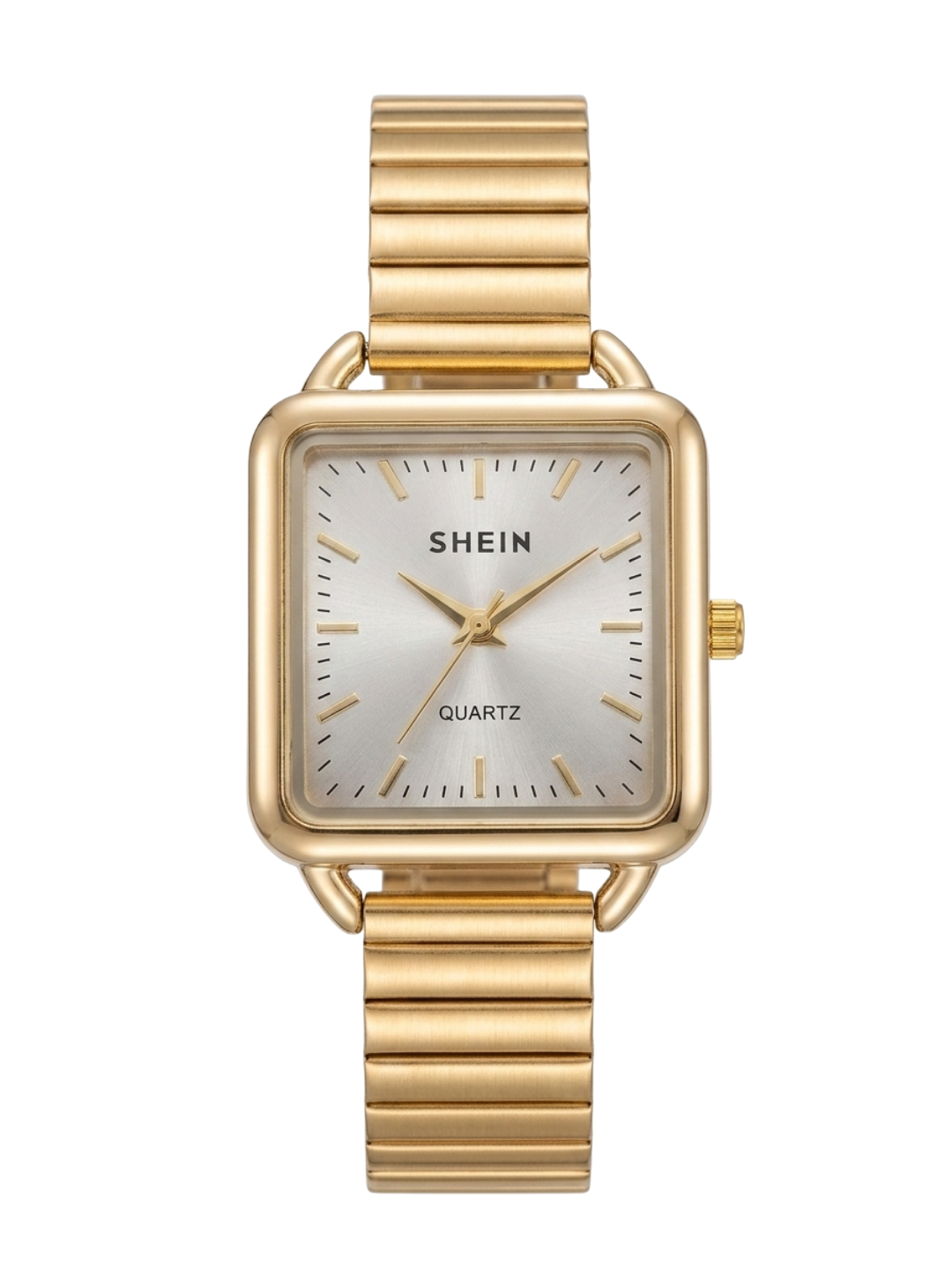 Classic Square Gold-Tone Quartz Watch with Sunray Silver Dial