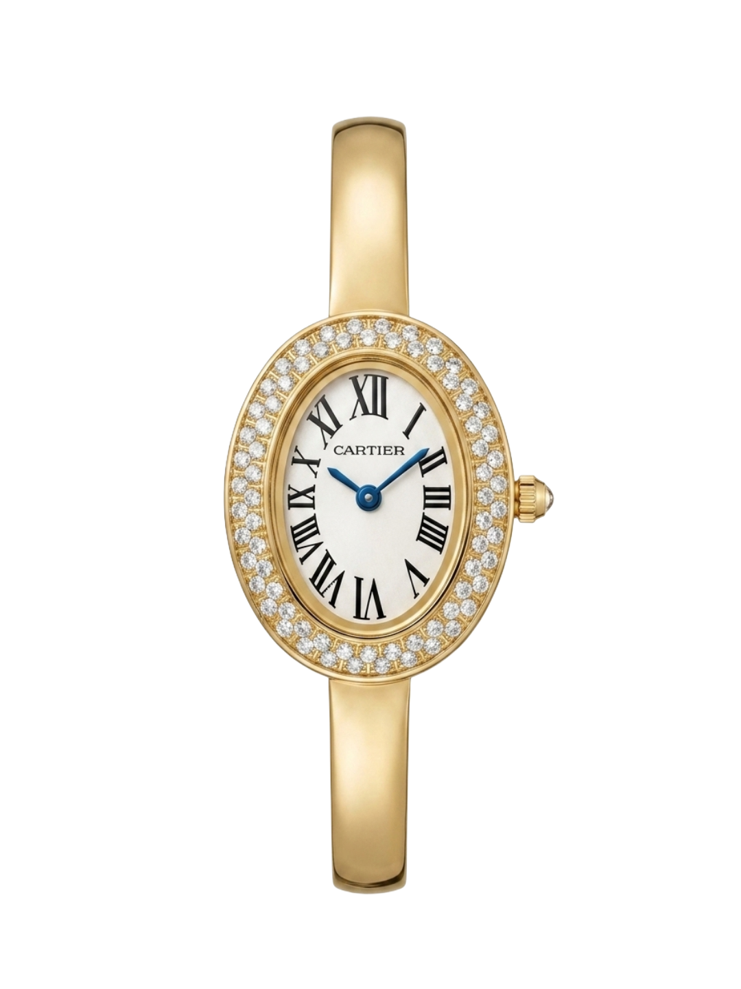 Diamond-Encrusted Luxury Gold Bangle Watch – Elegant Oval Roman Dial