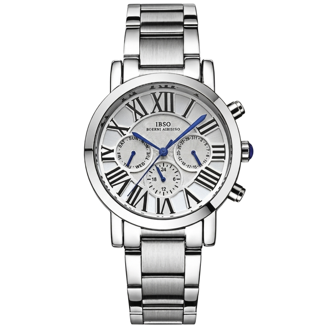 IBSO Luxury Business Watch - Silver Stainless Steel with Roman Numeral Dial
