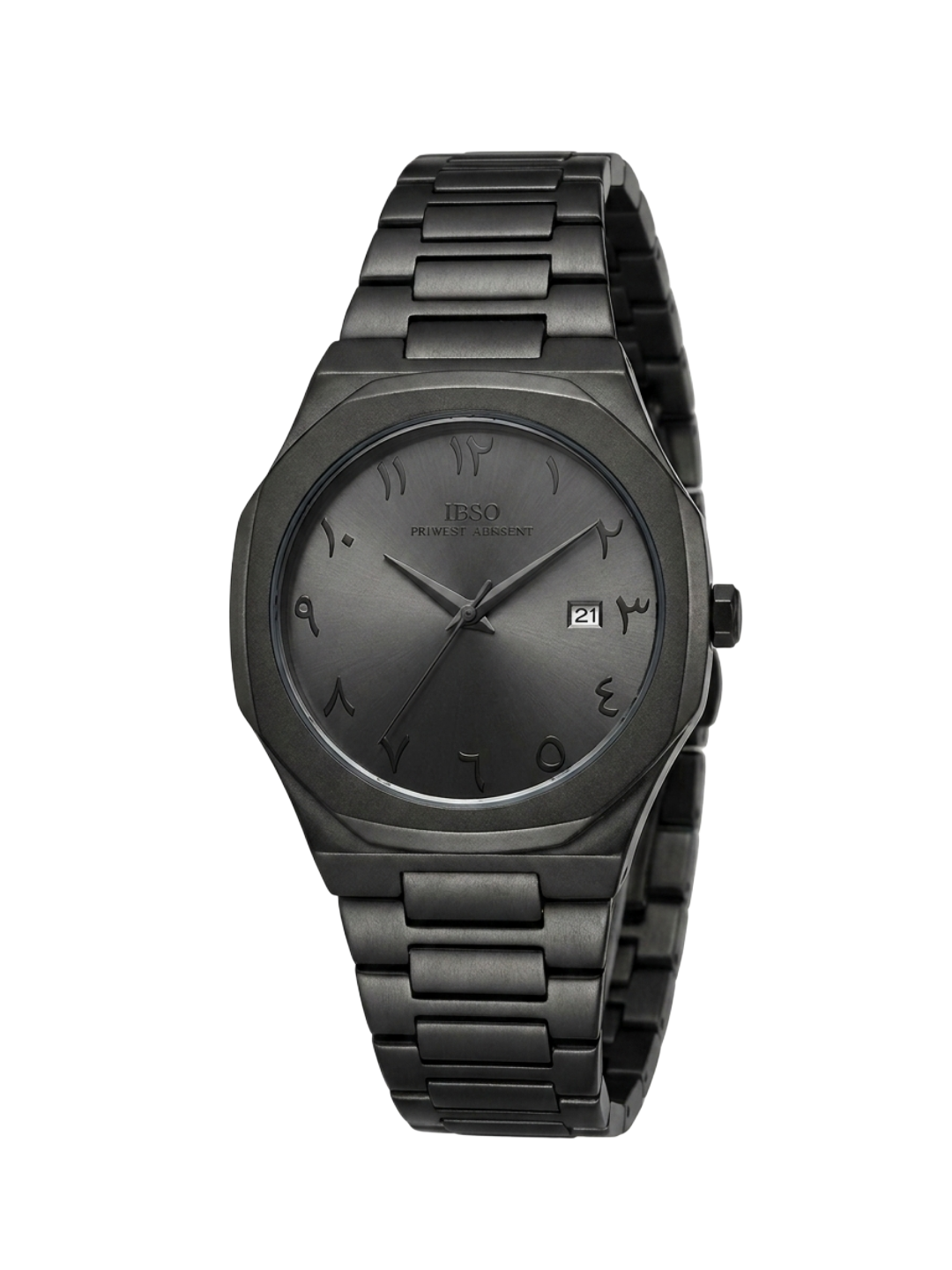 IBSO Luxury Black Watch with Arabic Numerals - Minimalist Stainless Steel Wristwatch for Men