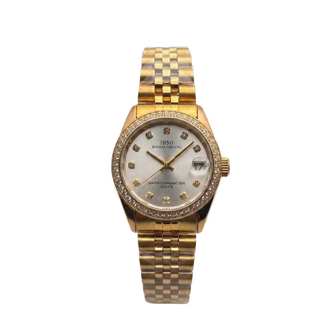 IBSO Luxury Gold Women’s Watch – Sparkling Diamond Bezel & Jubilee Bracelet