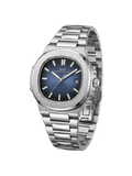 IBSO Men's Luxury Blue Dial Watch - Silver Stainless Steel Nautilus Style