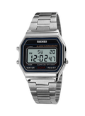 SKMEI Classic Silver Digital Watch - Retro Stainless Steel Men's Wristwatch (Waterproof)