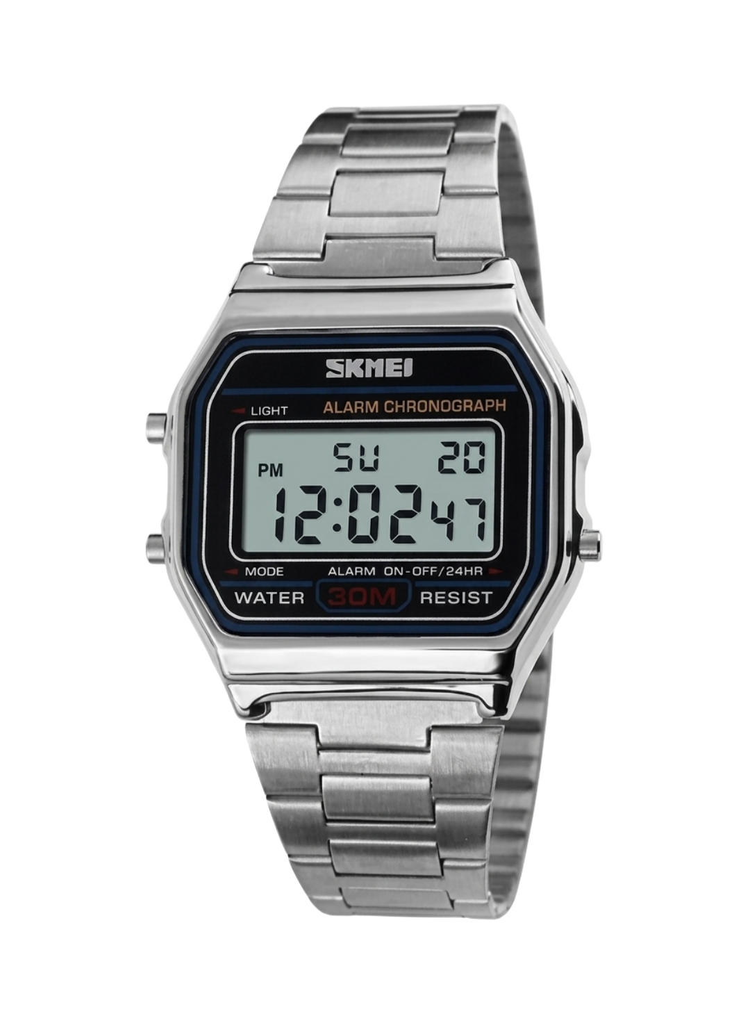 SKMEI Classic Silver Digital Watch - Retro Stainless Steel Men's Wristwatch (Waterproof)