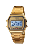 SKMEI Classic Gold Digital Watch for Men - Waterproof Retro Stainless Steel Wristwatch with Blue Backlight