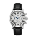 Seiko Chronograph Men's Watch - White Roman Dial with Black Leather Strap