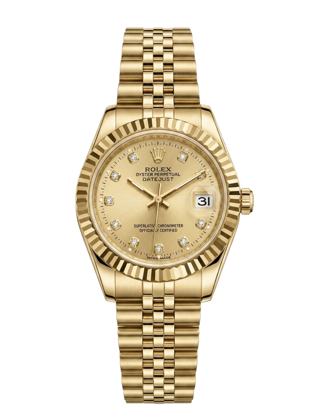 Rolex Lady-Datejust Full Gold - Champagne Dial with Diamond Markers