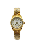 Luxury Lady-Datejust Style Watch – Gold Color with White Dial & Emerald Green Markers