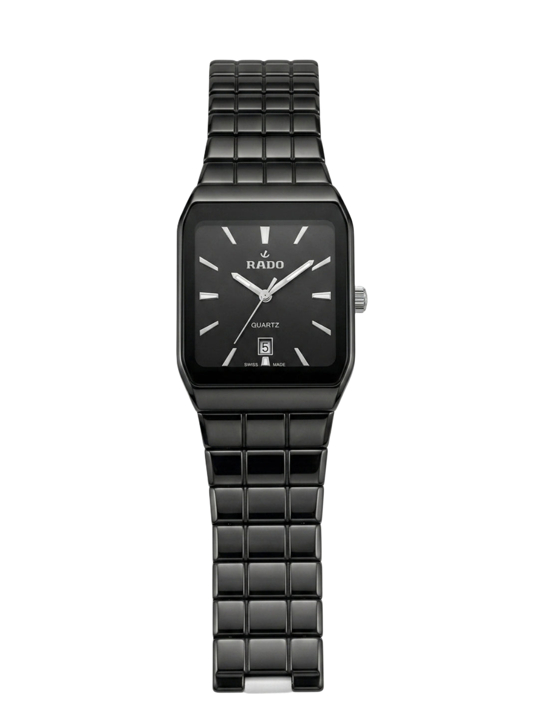 Rado Integral Black Ceramic Watch – Sleek Square Dial with Silver Accents