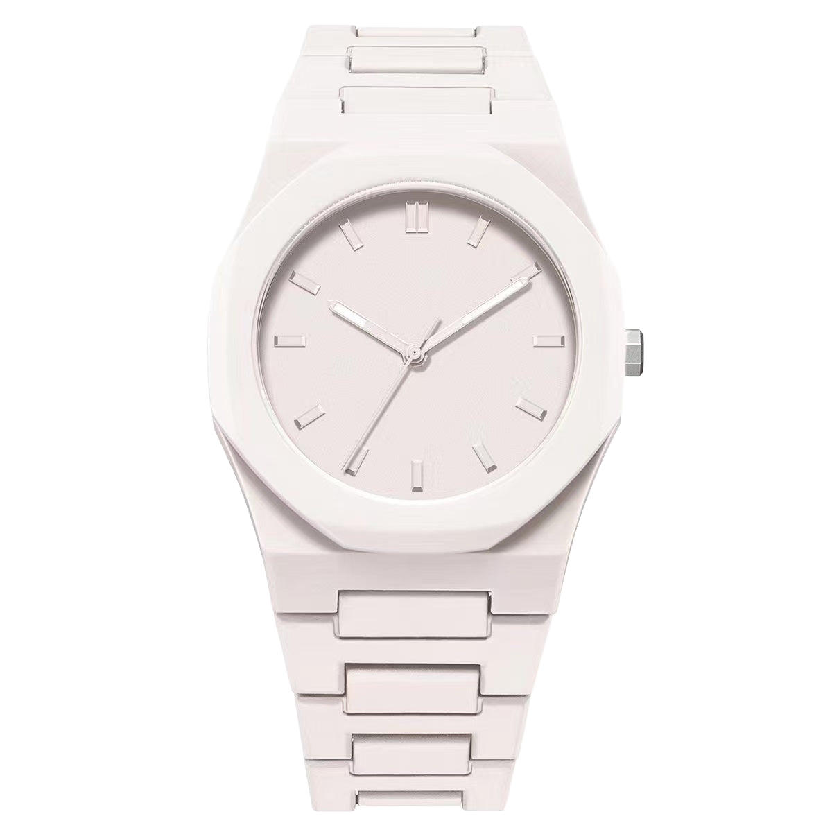 Minimalist Matte White Monochrome Watch - Sleek Octagonal Design for Men & Women