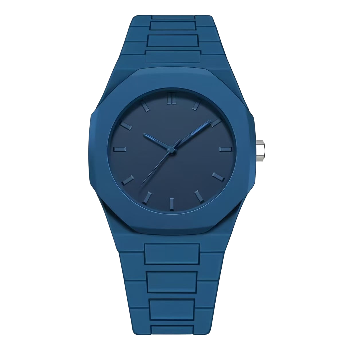 Modern Monochrome Matte Blue Watch - Octagonal Sport Design for Men & Women
