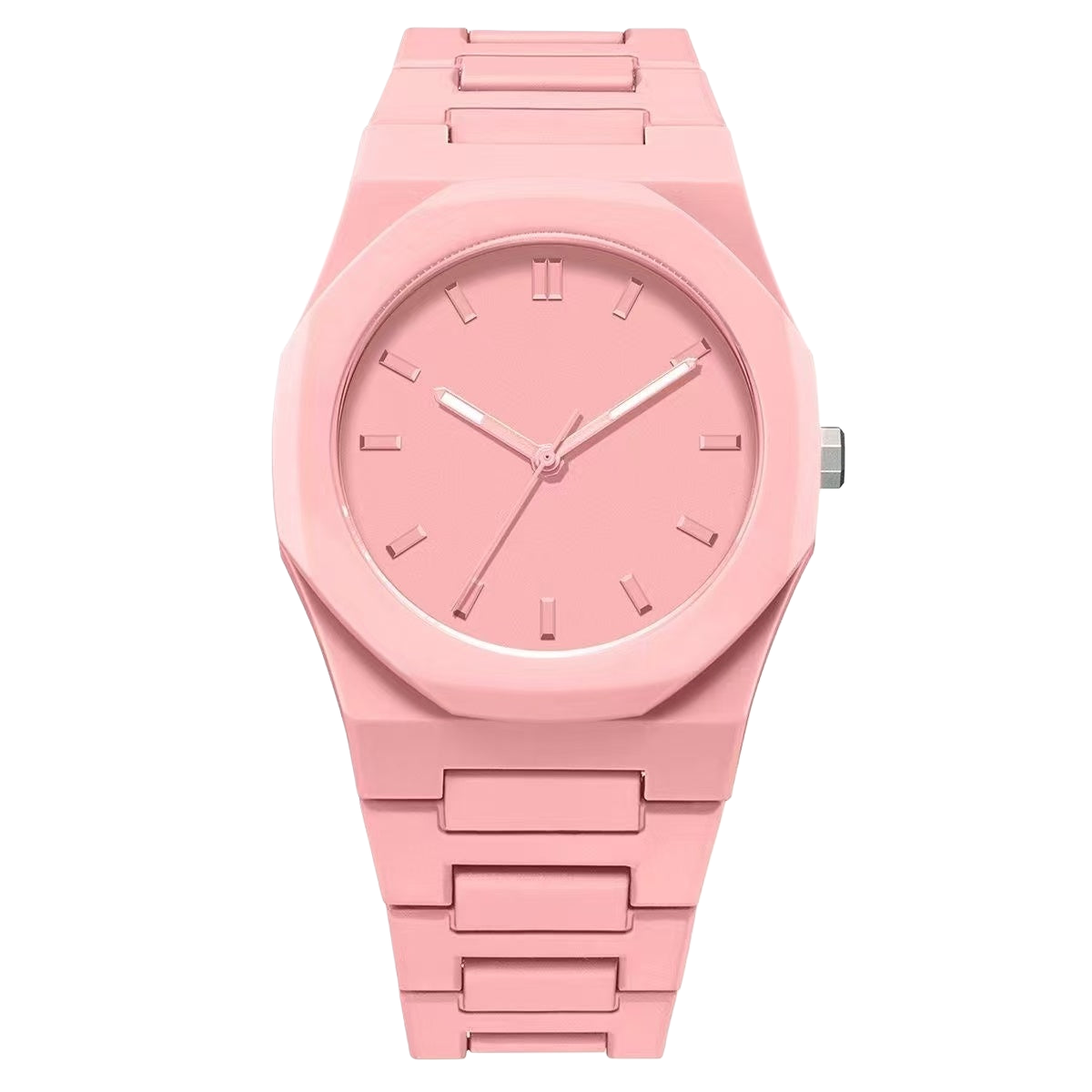 Modern Monochrome Matte Pink Watch - Sleek Octagonal Sport Design for Women