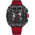 Mini Focus Men's Quartz Watch - Luxury Tonneau Design with Red Silicone Strap & Chronograph