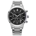 Mini Focus Men's Silver Stainless Steel Chronograph Watch - Luxury Business Wristwatch with Black Dial and Date