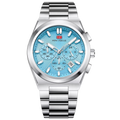 Mini Focus Men's Luxury Sky Blue Watch - Silver Stainless Steel Chronograph