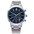 Mini Focus Men's Luxury Blue Dial Watch - Silver Stainless Steel Chronograph with Date Display