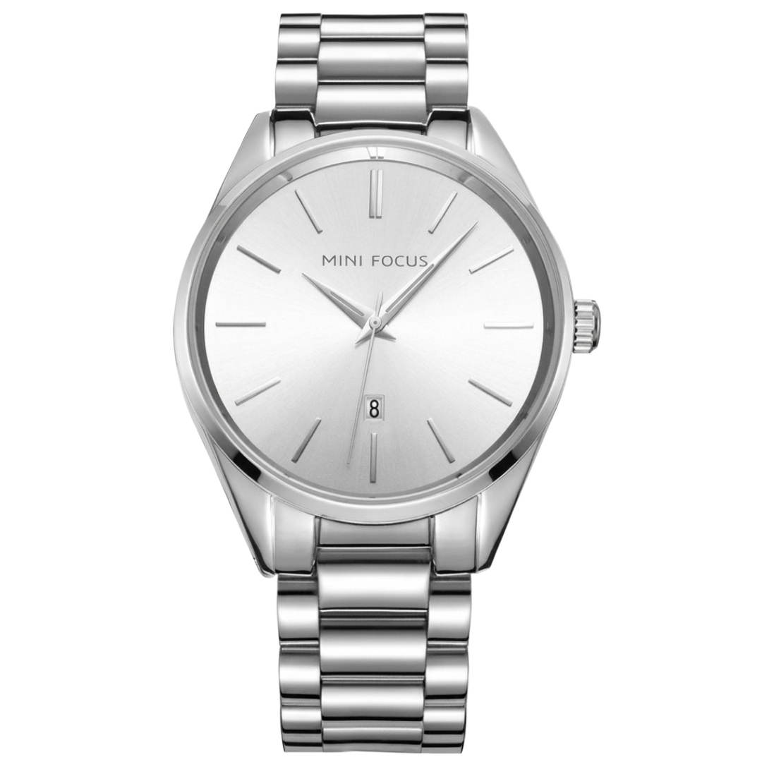 Mini Focus Men's Classic Silver Watch - Minimalist Stainless Steel Wristwatch with Date Display