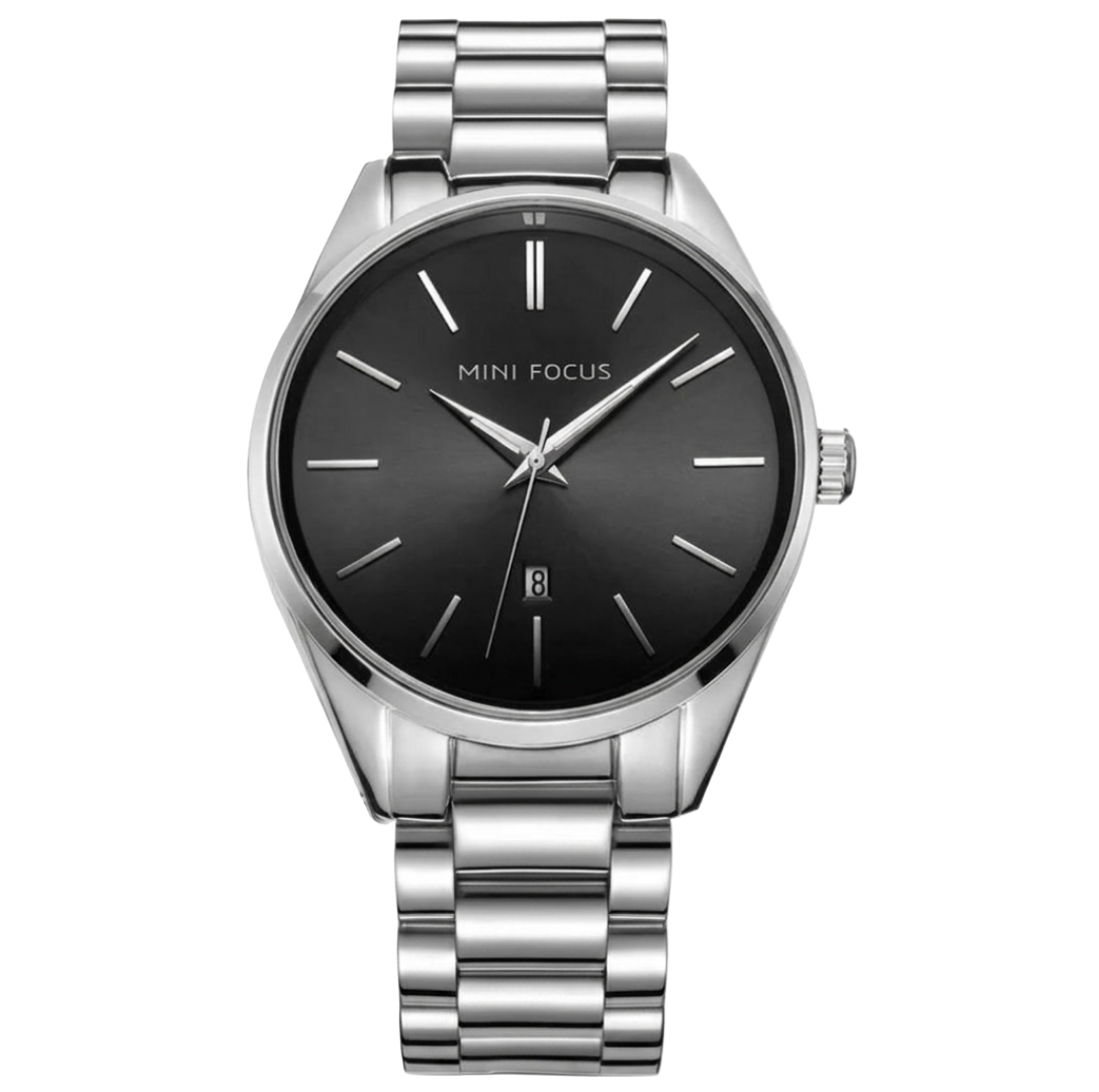 Mini Focus Men's Classic Silver Watch - Minimalist Stainless Steel Wristwatch with Black Dial & Date