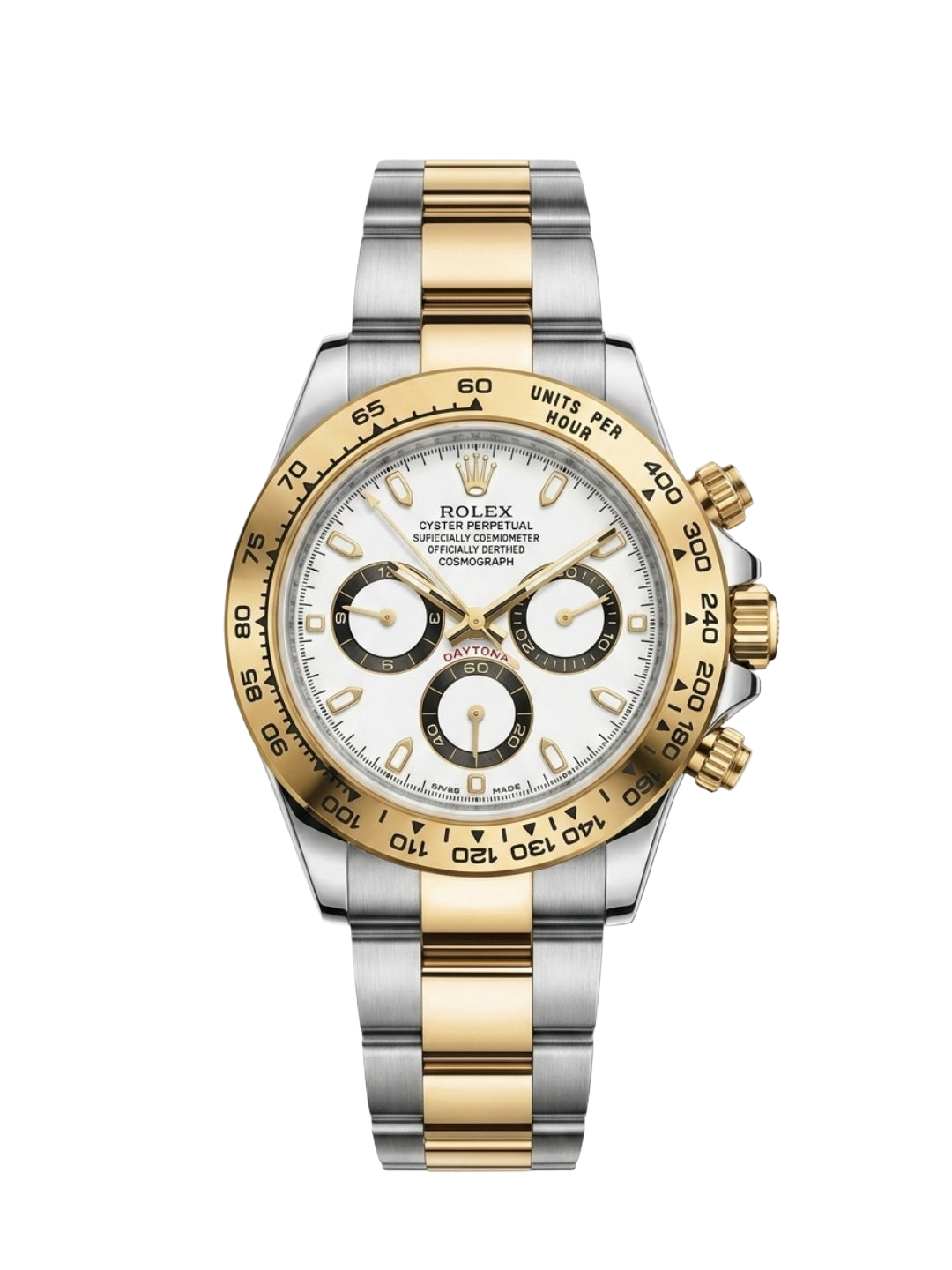 Luxury Two-Tone Gold & Silver Chronograph Watch with White Racing Dial