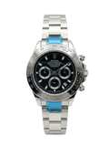 Luxury Silver Stainless Steel Chronograph Watch with Black Racing Dial