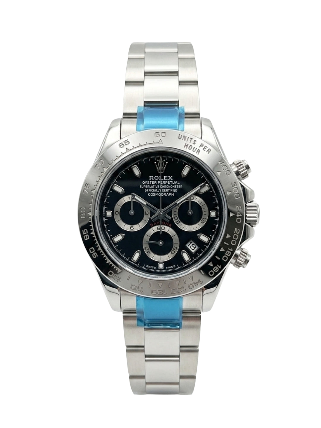 Luxury Silver Stainless Steel Chronograph Watch with Black Racing Dial