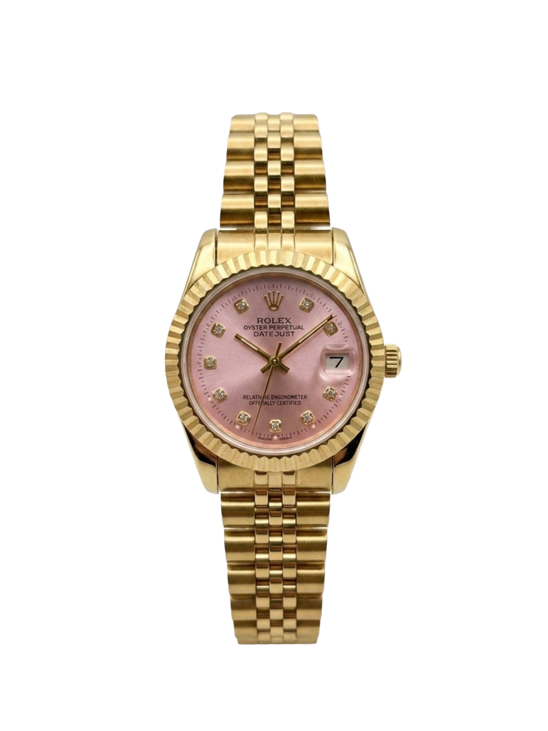 Luxury Gold Datejust Watch – Elegant Pink Sunray Dial with Diamond Hour Markers