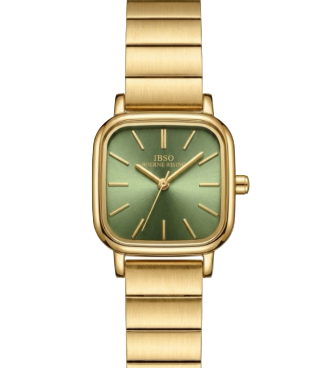 IBSO Vintage Square Gold Watch with Emerald Green Dial
