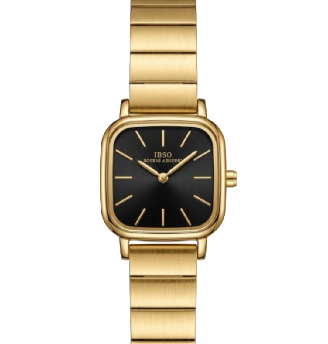 IBSO Vintage Square Gold Watch - Elegant Black Dial for Women
