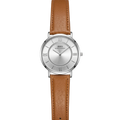 Minimalist Men's Quartz Watch – Silver Sunray Dial & Brown Leather Strap