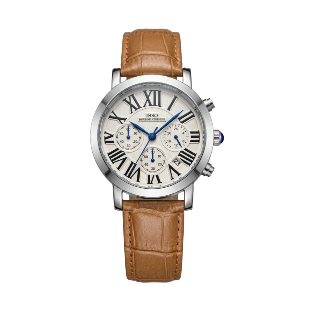 IBSO Luxury Chronograph Men's Watch – Roman Numeral Dial with Blue Hands & Crocodile Pattern Leather Strap