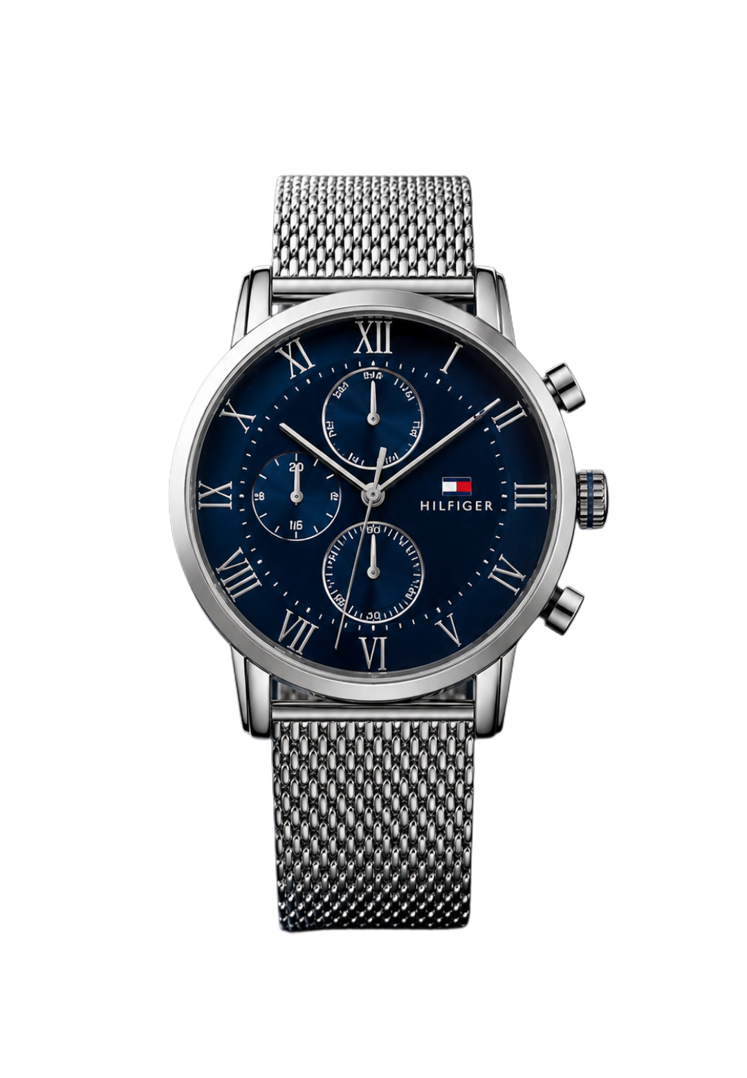 Tommy Hilfiger Men's Chronograph Watch with Blue Dial and Stainless Steel Mesh Band