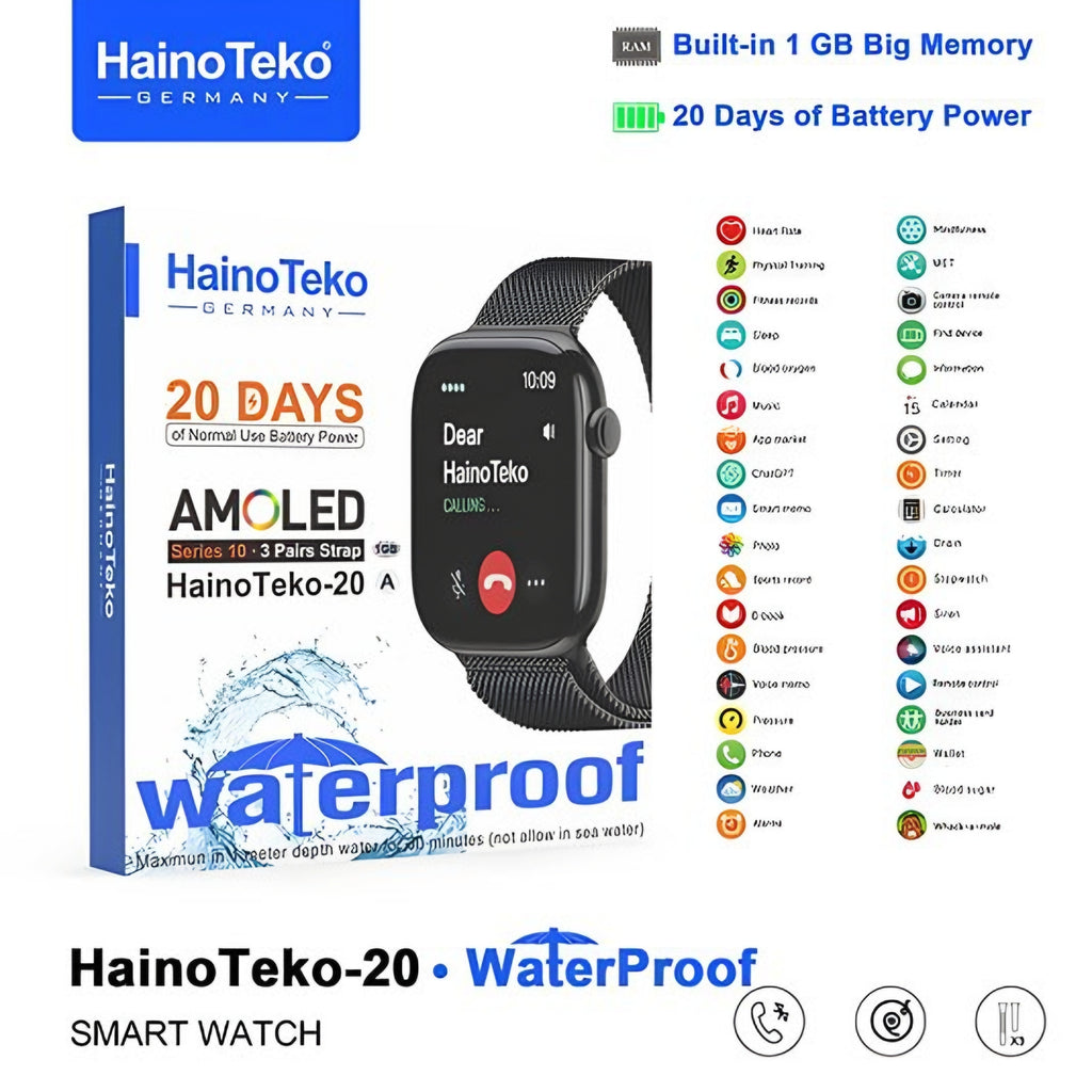 Haino Teko Smart Watch | Black Braided Loop, Fitness & Health Tracker