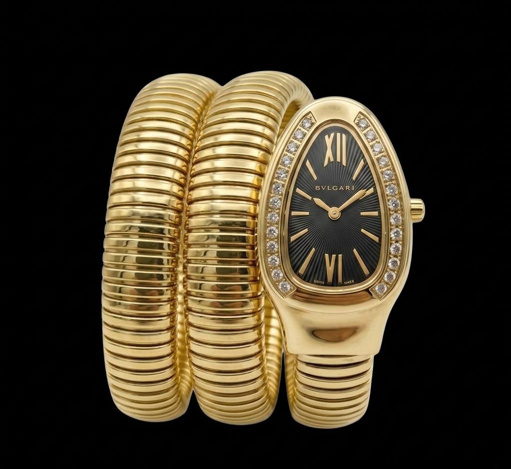 Bvlgari Serpenti Tubogas Double Spiral Watch with Black Sunray Dial