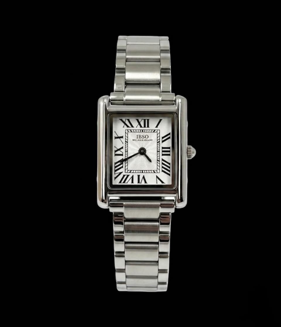 IBSO Vintage Square Quartz Watch - Silver Steel Link Bracelet