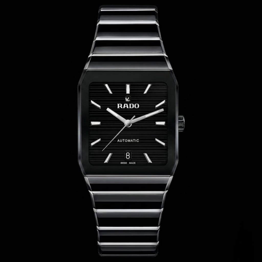 Rado Integral Black Ceramic Watch – Sleek Square Dial with Silver Accents