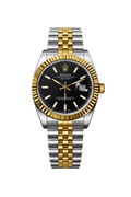 Rolex Oyster Datejust Glassy Back Gold/Silver Black Dial Men